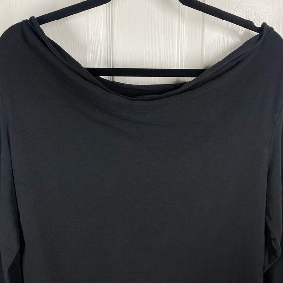 James Perse T Shirt Cowl Drape Neck Long Sleeve Black James Perse Sz 4 XL Flaws - Picture 5 of 10
